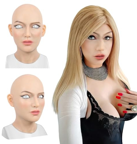 Oppaionaho Realistische Silikon-Vollkopfmaske für Frauen, Transvestiten-Gesichtsmaske für Cosplay (#06)