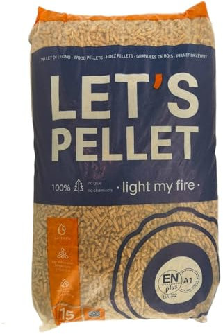 TRANSWOOD Holzpellets 15kg Heizpellets EN Plus A1 Pellets aus Nadelholz Sackware Zündholz Naturprodukt Anfeuerholz Holzspäne sauber ofenfertig Feuchtigkeitsgehalt 8-10% Brennholz Anmachholz