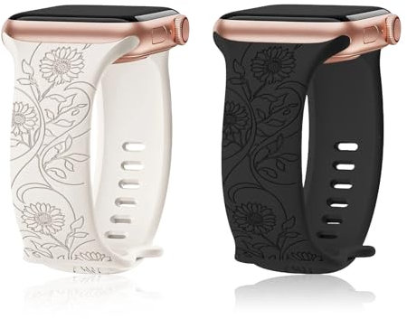 Bzzerumy 2 pezzi floreale inciso Bracciale compatibile con Apple Watch Bracciale 40mm41mm 38mm, Bracciali compatibili con iWatch Bracciale Se 9 8 7 6 5 4 3 2 1