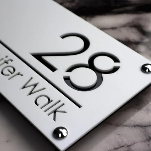 MXN Numéro de maison personnalisable en acrylique 3D - Découpe au laser - Numéro de rue résidentiel - Moderne - Pour la maison et l'extérieur - Blanc noir