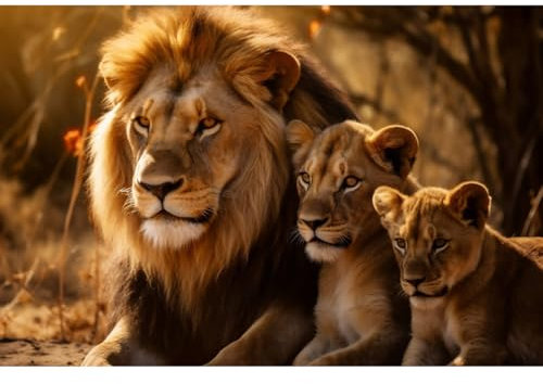 Ceanothe Tableau sur Toile Famille Lion 30x45 cm Décoration Murale Art Décoratif Muraux Peinture Imprimée en HD Salon Chambre Bureau Bois de Forêt FSC Fabriqué en France