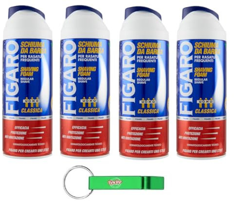 4x Figaro Schiuma da Barba Original Classic Rasierschaum für häufiges Rasieren,400ml + Beni Culinari Kostenloser Schlüsselanhänger