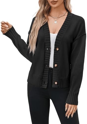 Zeagoo Cardigan Donna a Manica Lunga a Maglia Leggero Aperto Maglione Giacca Calda per Autunno Inverno Nero S
