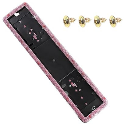 ontto 1 Piece Car Registration Number Plate Holders Bling Rhinestones Aluminum Alloy Frame Universal Surrounds Fits UK EU Standard 520mm x 110mm License Plate Pink