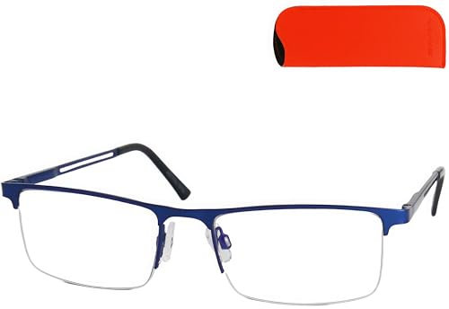 Mini Brille Metall Lesebrille Halbrand unten mit rechteckigen Gläsern und Etui, Edelstahl Brillengestell (Blau), Lesehilfe Herren und Damen 1.0 Dioptrien