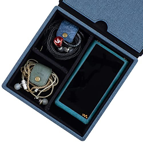MITER Carrying Case for FiiO iBasso Sony Shanling HiBy Cayin Astell&Kern Questyle, Handmade Acrylic Window Hard Storage Box for IEM Earphones + Digital Audio Player (Acrylic 4 Earphones Case-Blue)