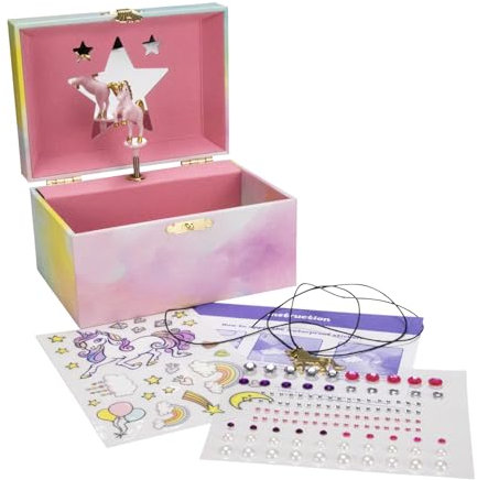 GICO DIY Schmuckkästchen Einhorn für Mädchen Kinderspieluhr mit Musik, drehender Figur und Spiegel Geburtstagsgeschenk Mädchen Schmuckbox Kinder 15 x 13 x 9 cm - DIY-876
