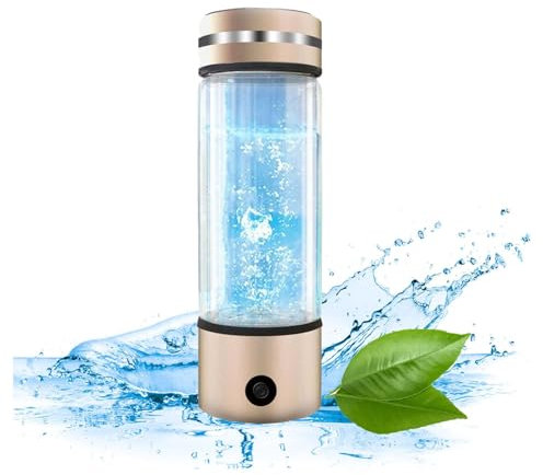 Hydrogen water Bottle,Bottiglia d'acqua portatile Smart Bottle Hydrogen, elettrolisi rapida in 3 minuti per migliorare l'acqua Vetro borosilicato alto per viaggi, ufficio, casa.[ colore ; oro]