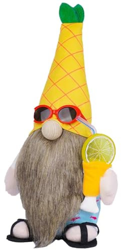 Teksome Bambola nana da spiaggia, gnomo in peluche a forma di ananas, fatta a mano, con occhiali da sole, per vacanze al mare, bambola svedese senza volto per decorazione vassoio a più livelli