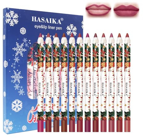 HASAIKA® Matte Nudetöne lipliner set, 12 Farben Wasserfester Lippenkonturenstift, Nude Lipstick Lippenkonturenstift, Lang anhaltender glatter Lippenstift für Alltag, Arbeit, Reisen, Party