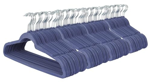 Harbour Housewares Velvet Hangers - 45cm - 100x - Blue Non-Slip Coat Hangers with Trouser Bar Clothes Bar 360 Degree Swivel Hook Wardrobe Organiser for Suit & Shirt, Trouser