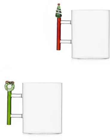 BRANDANI Natale set 2 pezzi Mug W il Natale manico decorato con soggetti assortiti in vetro