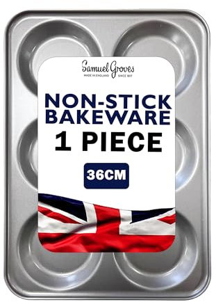 Samuel Groves Giant Yorkshire Pudding Oven Trays Non Stick Made in England (Single, 6 Cup)