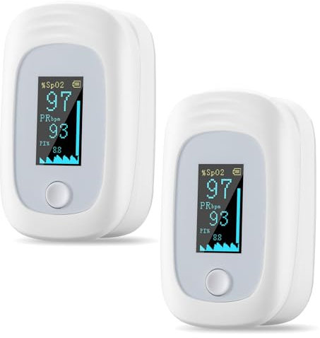 Cunsieun Pulsoximeter Sauerstoffsättigung Oximeter – Präzises Fingergerät zur Messung von SpO2, Puls & PI – tragbar, mit OLED-Anzeige, Alarm und Batterien für Alltag, Sport & Freizeit
