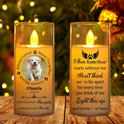 Reyrijf Personalized Dog LED Candle Lamp, Custom Photo Dog Memorial Candle, White Plastic, Paw and Heart Pattern, Battery Operated