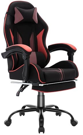 NSMAZXO Chaise Gaming Ergonomique-135° Réglable,Coussin Lombaire/Tête-Fauteuil Bureau avec Repose-Pieds, 360° Rotatif-PC/Jeu/Bureau-Adulte/Enfant-Tissu Technologique (Noir)