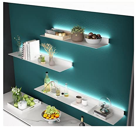 Floating Metal Wall Shelf with LED Light Modern Rustic Display Shelf for Entrance Bar Living Room Bathroom Countertop Illuminated Picture Ledge