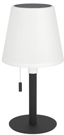 EGLO Solar Tischleuchte Montapalma-L, Outdoor Akku Tischlampe dimmbar mit Zugschalter, kabellose Solarlampe für außen, Stahl in schwarz, Kunststoff weiß, warmweiß, RGB, IP54
