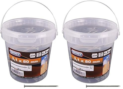 Connex Drahtstifte 3,1 x 80 mm - 1500 g - Senkkopf - Verzinkt - Aufbewahrung in praktischem Eimer - Für den universellen Einsatz/Stahlnägel/Drahtnägel/Nagel-Sortiment/Großpack / B30052