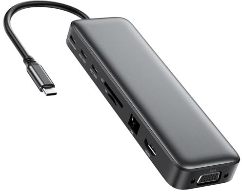 USB C Docking Station Dual Monitor,14 in 1 Hub Multiport Adapter with 4K HDMI,VGA,8 USB C/A Ports,100W PD Fast Charging,Audio&Mic,SD&TF Compatible with iPhone 16/Mac/Dell/Steam Deck/Surface Laptops