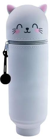 MUNSKT 2 en 1 en Silicone Souple Kawaii Porte-Plume, Trousse Crayons Télescopique Silicone, Extensible en Forme de Animal, Convient pour École, Le Bureau, Cadeau pour Garçons et Filles (Chat)