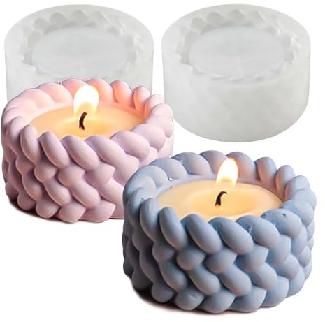 2 Stück Weberei Kerzenformen Silikon WISIRENT, Silikonformen Gießformen Topf Gips Blumentöpfe Silikonformen Teiliges Silikonform Sukkulenten, Aromatherapie-Kerzen Silikon Gießform für Teelichthalter