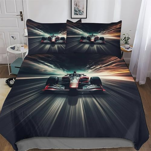 LCWWW F1-Rennen 3 Teilig Bettwäsche, Bettbezug, Deckenbezug Set Für Mädchen Jungen, Mikrofaser Bettbezüge Mit Kissenbezügen Double (200x200cm)