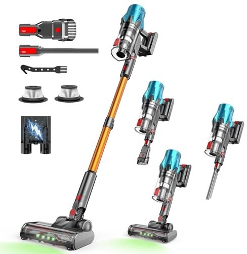 bergxperten Ultra-starker Akku-Staubsauger mit automatischer Stauberkennung/Bis zu 40 Minuten Laufzeit/Beutelloser Staubsauger für Teppiche, Hartböden & Tierhaare 550W -Blau