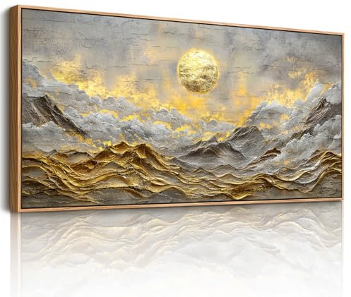 hyidecorart Modern Bilder mit Rahmen Aesthetic Berg Gemälde 73x146 cm | Kunstmotiv, HD-Druck, Einfach Aufzuhängen, Großformat, Leinwandgewebe, Harmonische Wanddeko, Geschenk, Schnelle Montage