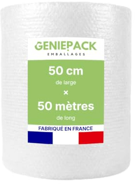 ROULEAU PAPIER BULLE/FILM À BULLES Professionnel 50 cm x 50 m – Fabriqué en FRANCE – 60 Microns – Bulles 10mm – Protection Emballage Colis Déménagement – Antichoc Haute Qualité