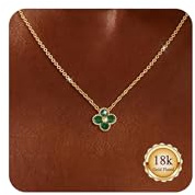 Astravia Birthstone Gold Necklace for Women Girls 18K Gold Plated Four Leaf Clover Pendant Necklace with Zircon, Non-Tarnish Dainty Gold Choker Jewellery Birthday Gift for Women