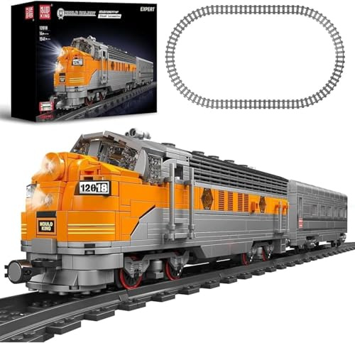 Mould King 12018 Technik locomotora de vapor modelo de tren, paquete de construcción, 1541 piezas, lámpara LED controlada a distancia, set de ladrillos para construir locomotora de vapor, set técnico
