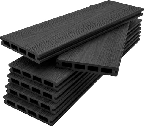 Floordirekt WPC Terrassendielen 220x14,6cm - Komplettset 2 m² – Hohlkammerdiele - Komplettbausatz, inkl. Unterkonstruktion & Montagematerial, wetterfest & UV-beständig - Crown Schwarz