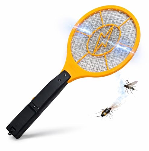 Matamoscas eléctrico XXL – Mango largo – Atrapa insectos y mosquitos eficaz para moscas, mosquitos y otros insectos (matamoscas amarillo, 43,5 cm)
