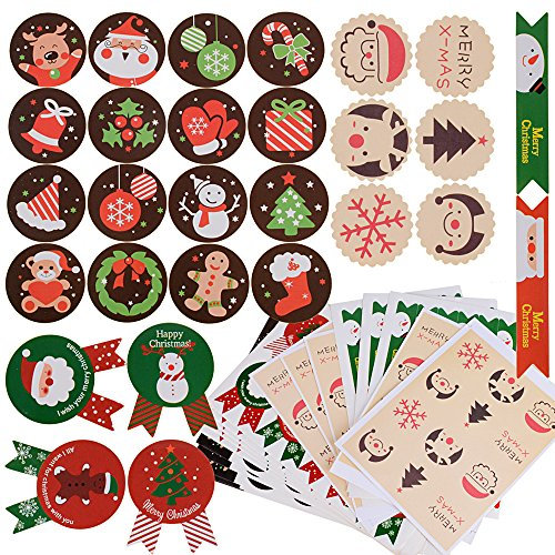 288 Stück 24 Blätter Weihnachtsaufkleber Weihnachten Geschenkaufkleber Sticker Etiketten selbstklebend für Umschlag Geschenktüten Papiertüten Weihnachtskarten