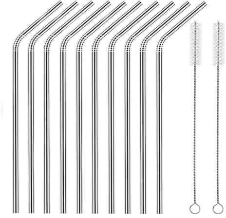Set von 10 Edelstahl Trinkhalme, gertong gebogen wiederverwendbar Trinkhalme 26,7 cm lang 0,6 cm Dia für 30 Oz Mundspülbecher und 20 Oz, 2 Reinigungsbürste, die (10 gebogen Trinkhalme + 2 Pinsel