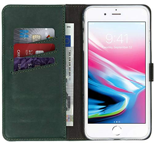 SELENCIA Klapphülle aus Echtleder - Geeignet für iPhone 7 Plus/ 8 Plus - Grün
