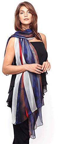 Modassori leichter Damen Schal 180 cm x 140 cm, Streifen Muster Blau Rot Schwarz Weiß Kollektion 2025