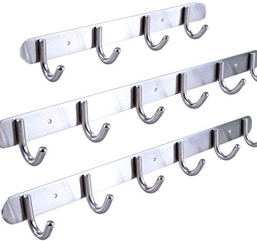 Stahlia Garderobe (8 Haken) Garderobenhaken Kleiderhaken Wand Edelstahl glänzend Garderobenleiste Wandgarderobe Hakenleiste Wandhaken zum Schrauben Haken