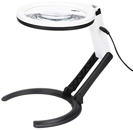 ZJchao Salmue Handlupe, 130 mm Tischlupe LED beleuchtete Lupenlampe Faltbare Lupe mit beleuchteter Lupe Schreibtischlampe für Basteln, Lesen, Inspektion und professionelle Verwendung