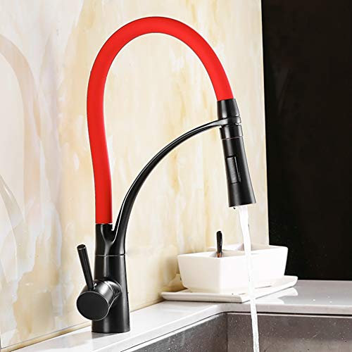 FZHLR Nichel Spazzolato/Nero/Cromo/Rosso Da Cucina Rubinetti Doppio Spruzzatore 2-Function Uscita Acqua Tirare Il Rubinetto Della Cucina Torneira Cozinha, Rosso