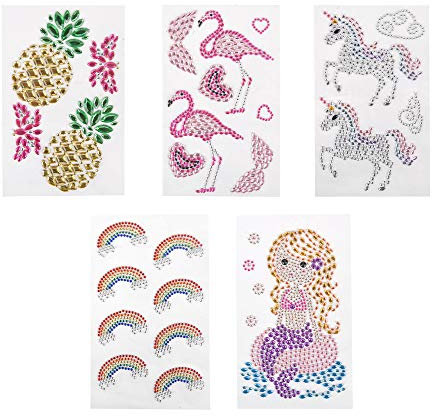 ewtshop® Edelstein Aufkleber, Strasssteine Sticker der Themen Regenbogen, Flamingo, Meerjungfrau, Ananas und Einhorn