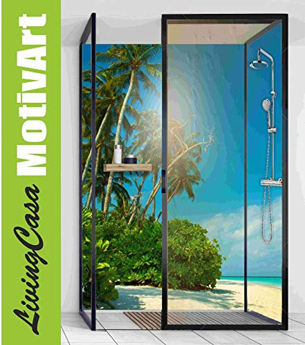 Eck Duschrückwand Rückwand Dusche Alu, Strand Palmen Sonne Duc6 120x250cm
