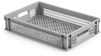 ALUTEC Kunststoffbehälter vergittert (Inhalt 24 l, Außenmaße (LxBxH) 600 X 400 X 120 mm, stapelbar, lebensmittelecht, kälte- und hitzebeständig von -40° bis +80°C, Aufbewahrungskiste) 75050