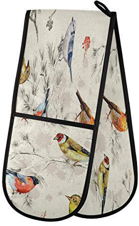ZZXXB Bird on the Tree Double Oven Mitt Heat Resistant Non-Slip Kitchen Gloves Extra Long 7 x 35 for Cooking Baking Barbecue Grilling