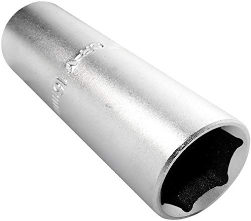 Aerzetix - C45176 - Douille à bougie d'allumage - profonde/rallongée/longue - 1/2x16mm - pour clé/cliquet manuelle/pneumatique - corps cylindrique - hexagonale/6 pans allen - en acier CR-V - argent