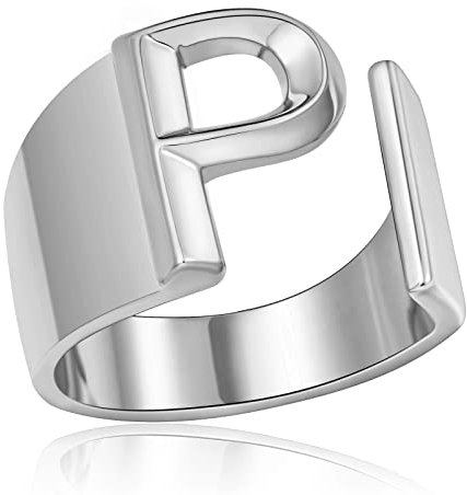 Sora Tuki Goldene Initialenringe für Frauen, Goldbuchstaben-Ring, verstellbare Ringe, klobige Goldringe, Initialen-Schmuck, Silber-P, Metall, Edelstahl