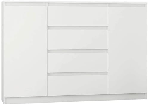 Framire Kommode mit Schubladen und Fächern aus MDF, Aufbewahrungsmöbel für Schlafzimmer, Wohnzimmer, Flur, Farbe Weiß, 140 x 40 x 98 cm, Elegantes Design für Moderne Innenräume – Modern R-140-S4