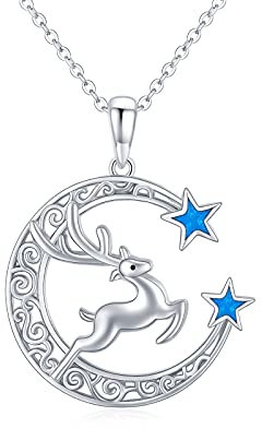SOESON Weihnachten Rentier Kette 925 Sterling Silber Stern und Mond Halskette Leuchtende Tier Kette Anhänger Geschenk Schmuck für Damen
