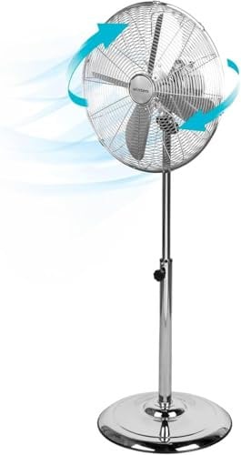 Wintem - Ventilatore a Piantana Regolabile in Acciaio Cromato 50W con 3 Velocità, Oscillazione Automatica e Altezza 100-140 cm – Fan Silenzioso per Casa, Camera da Letto, Salotto o Ufficio